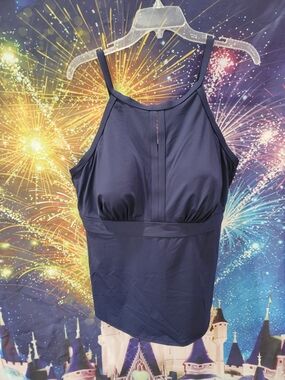 Lands' End Navy High-Neck Swim Top with Adjustable Straps